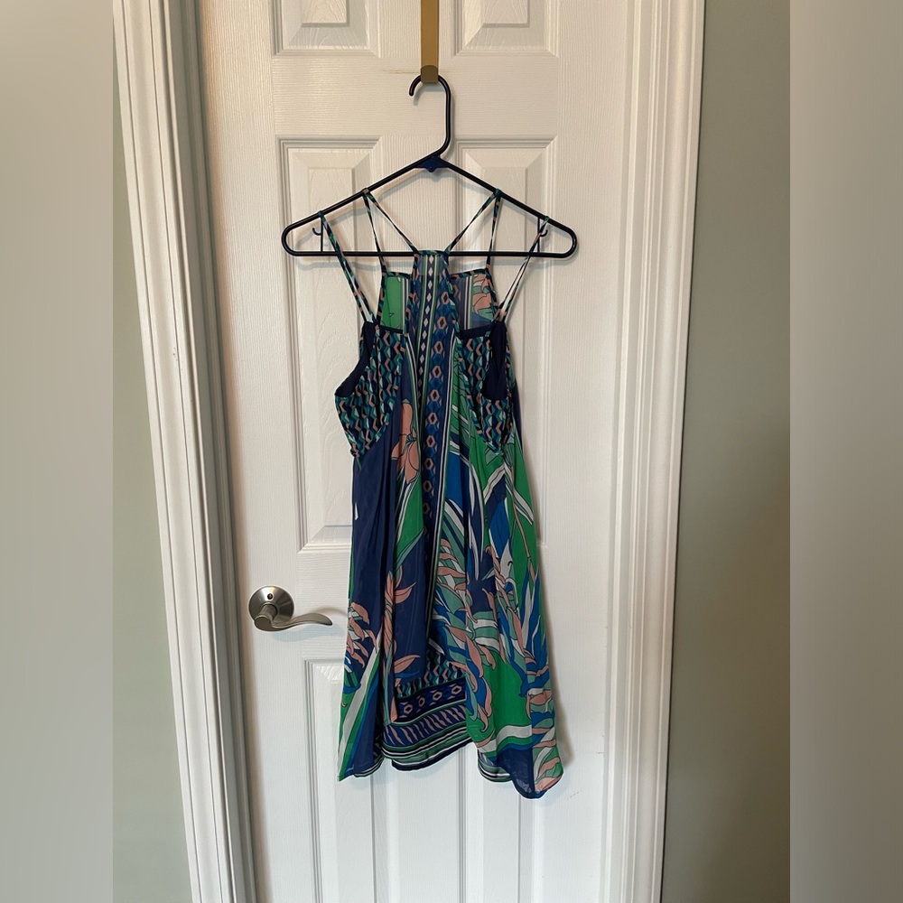 Anthropologie Maeve Laurel silk dress in blue and green with a floral pattern - Picture 3 of 5